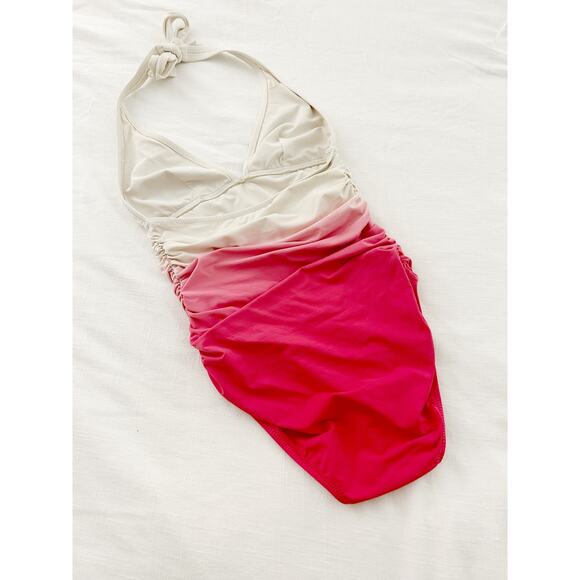 DKNY Barbie Pink Ombré Halter One Piece Swimsuit - Picture 2 of 7